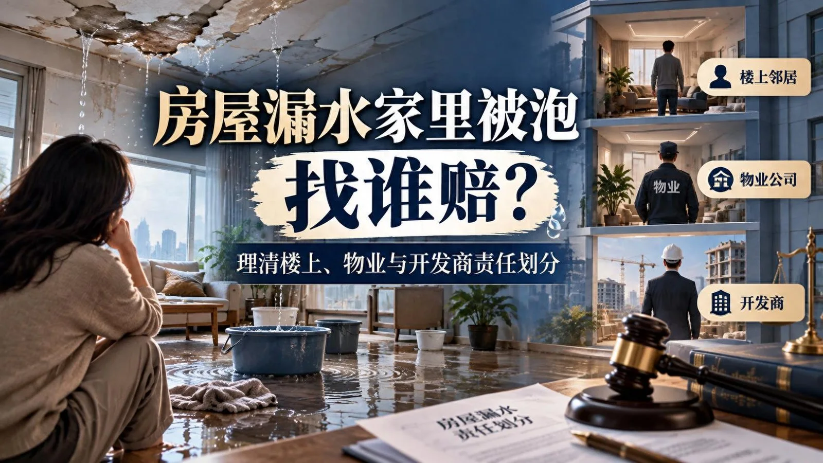 楼上漏水家里被泡找谁赔？理清楼上、物业与开发商责任划分